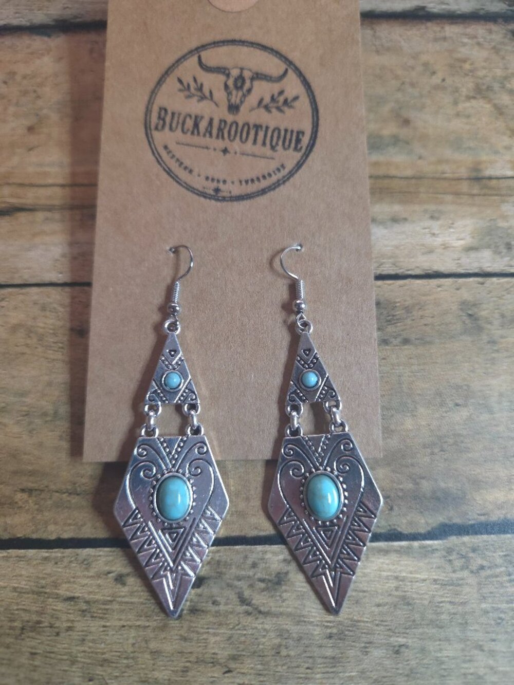 Turquoise Aztec Western Dangle Earrings Boho Rodeo Cowgirl Jewelry